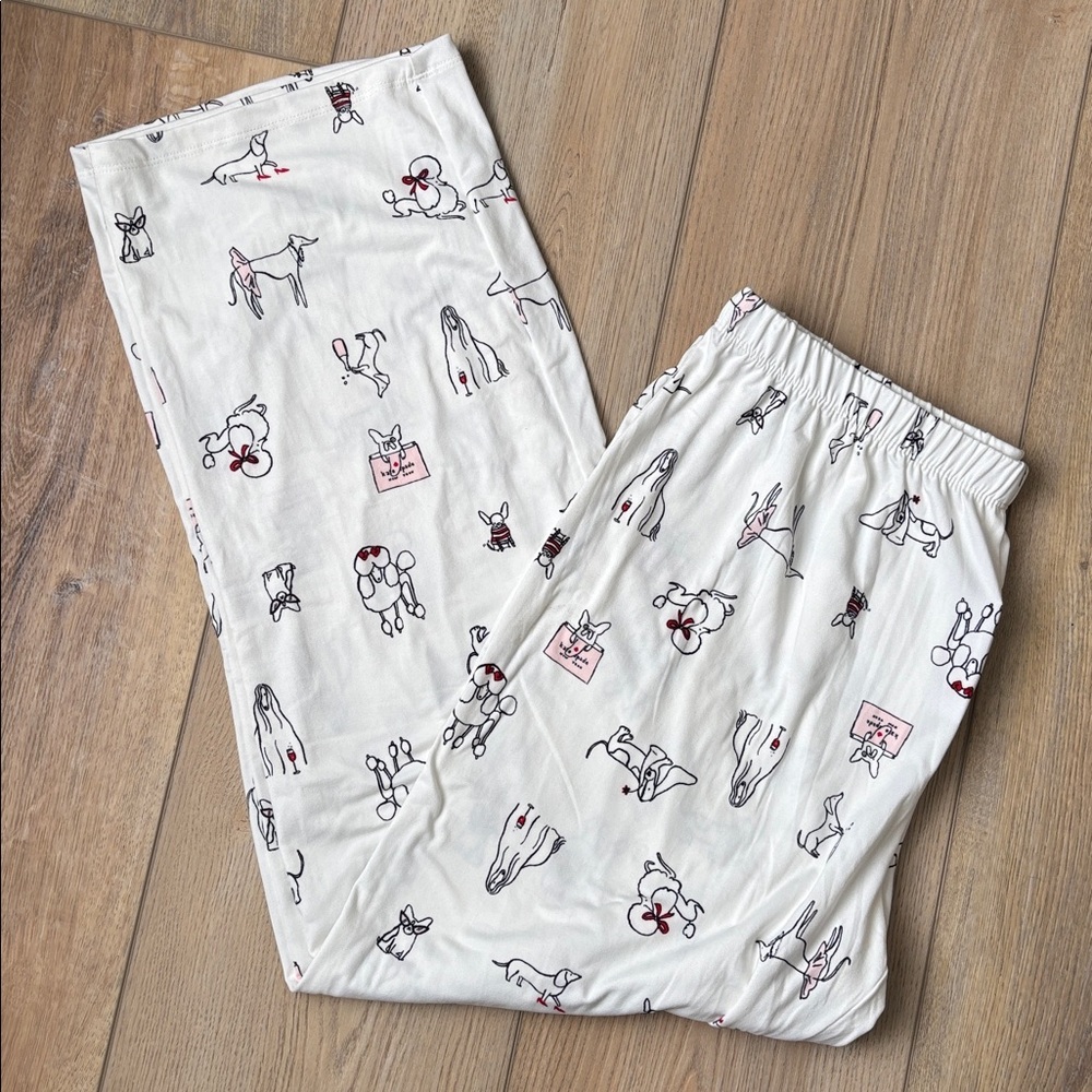 NWT Kate Spade Dog Print Long Sleeve Pajamas Cream, Black and Red Size XL Preppy - Picture 3 of 14